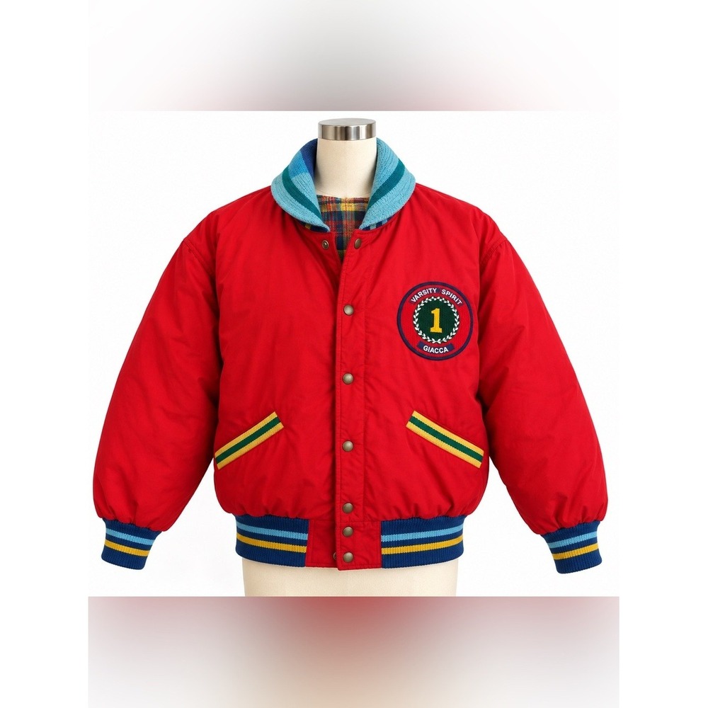 Vintage 80s GIACCA Red Duck Down Varsity Bomber Jacket Women's M
